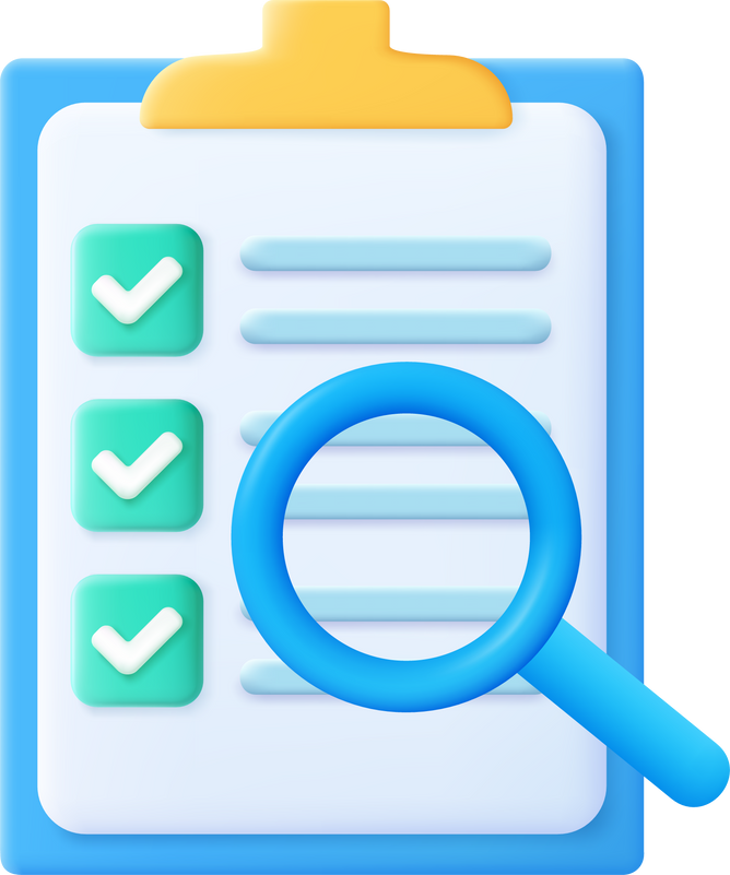 3D render clipboard with magnifying glass